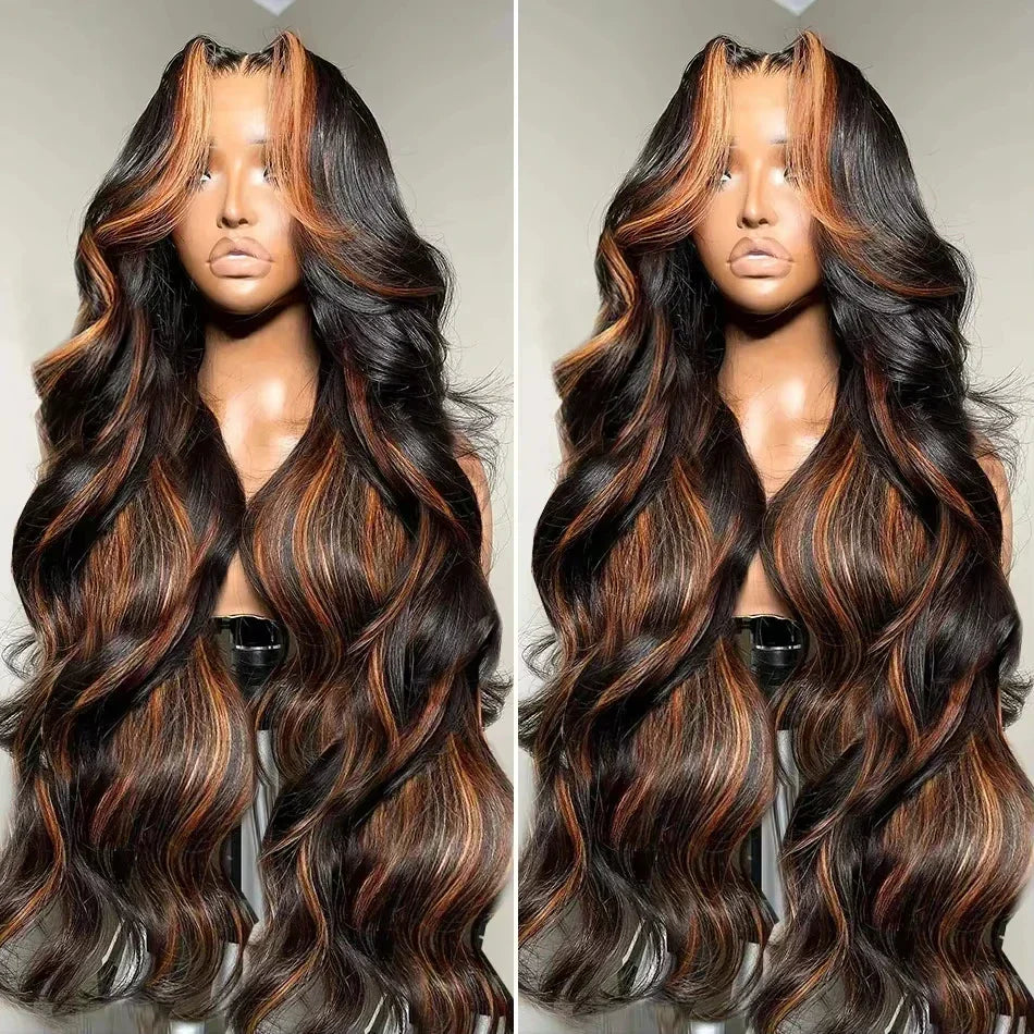 Ombre Highlight Body Wave 13x4 HD Lace Front Human Hair Wig Curly 1B/30 Black Brown Colored 13x6 Lace Frontal Wigs For Women
