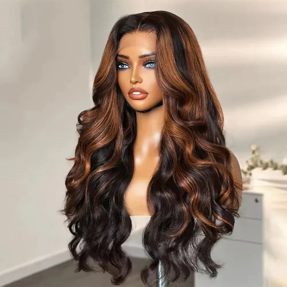 Ombre Highlight Body Wave 13x4 HD Lace Front Human Hair Wig Curly 1B/30 Black Brown Colored 13x6 Lace Frontal Wigs For Women