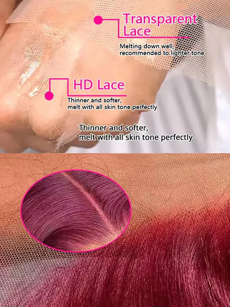 200% Body Wave Wig Burgundy 99J Lace Front Wig 13x4 13x6 HD Lace Frontal Wig Human Hair Pre Plucked 99j Red Colored Wig